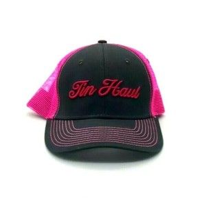 EUC Tin Haul Hat Mesh Snapback Trucker Embroidery Cap Pink Grey
